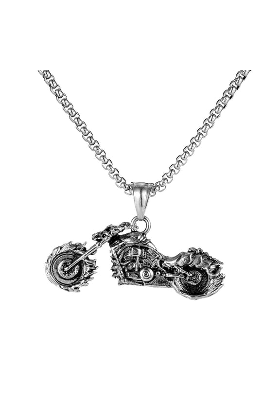 Men's Stainless Steel Motorcycle Pendant Necklace with Chain - Biker Jewelry Accessory for Men