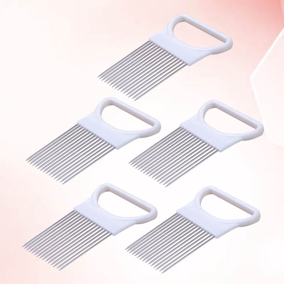 OFFIGAM Stainless Steel Vegetable Holder with Non- Handle for Safe Cutting of Onions Tomatoes and More White