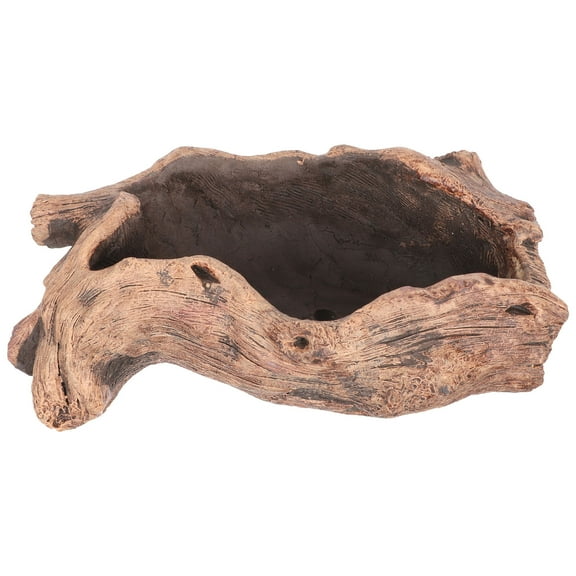 OFFIGAM Stump Log Planter Brown Cement Flower Pot for Office Decor 1Pack