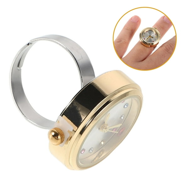 OFFIGAM Stylish Finger Watch with Rhinestones for Women's Waterproof Alloy Quartz Timekeeper