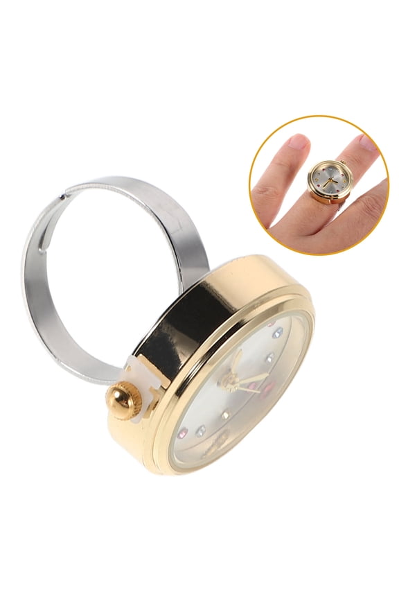 Stylish Finger Watch with Rhinestones for Women's Waterproof Alloy Quartz Timekeeper