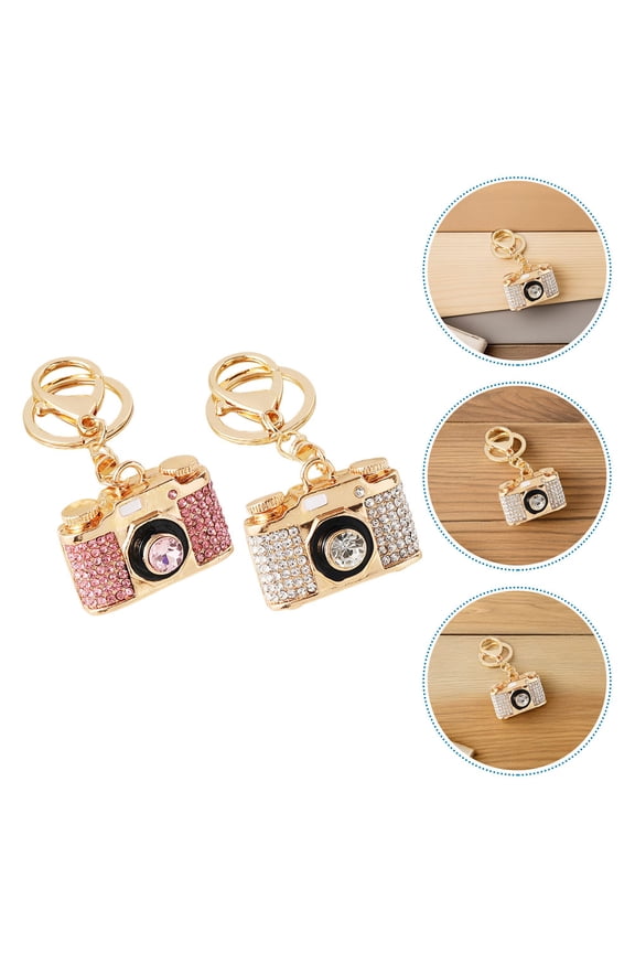 2PCS Rhinestone Bag Charm Keychain with Camera Design, Assorted Colors, Daily Use Accessories