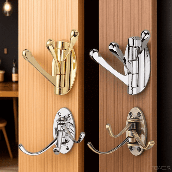 OFFIGAM Swing Arm Hook Folding Metal Triple Hook Wall Mounted for Bathroom Kitchen Plated Silver