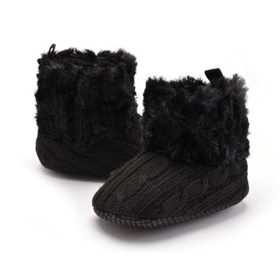 OFFIGAM Learning Stay on Warm Knitted Crib Shoes for Infant Toddler in Black 1 Pair