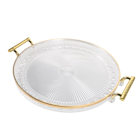 OFFIGAM Round Decorative Plastic Vanity Tray with Handles for Serving, Organizing, and Home Storage
