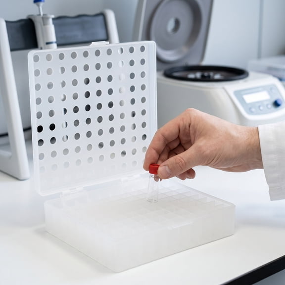 OFFIGAM Transparent Plastic Vial Storage Box with 100 Wells for Lab Chromatography Autosampler Vials