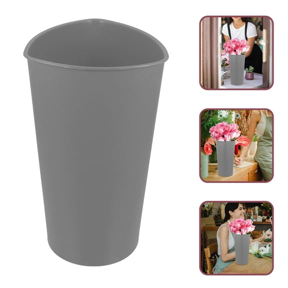 OFFIGAM Triangular Grey Flower Bucket Vase for Elegant Floral Centerpieces and Home Flower Display