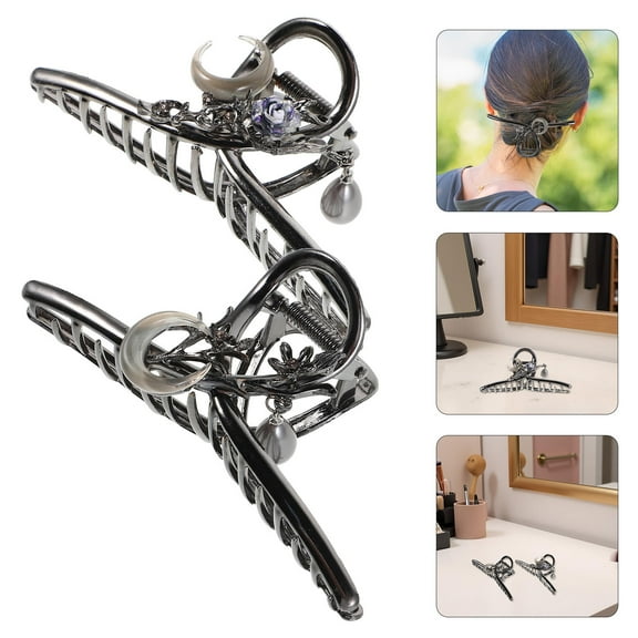 OFFIGAM Unique Black Flower Metal Hair Claw Clips Set for Decoration with Strong Hold Comfortable Fit