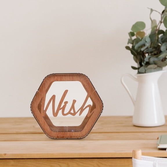 OFFIGAM Brown Wooden Blessing Card Box Unique Design Meticulous Craft for Home