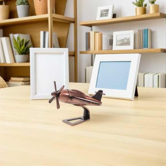 OFFIGAM Vintage Style Diecast Metal Airplane Model in Light Brown Zinc Alloy with Moving Propellers