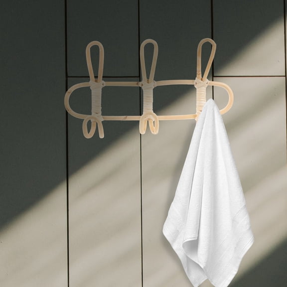 OFFIGAM Khaki Rattan Wall Hooks Rack Woven Storage Organizer for Home Bedroom Clothes and Hat Hanging