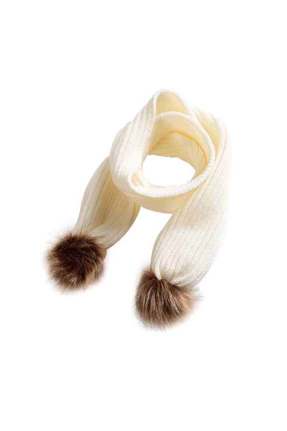 Warm Knitted Winter Scarf for Boys, Soft Comfortable Neck Warmer with Cute Design, White