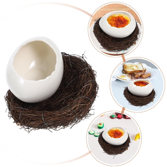 OFFIGAM White Ceramic Eggshell Dessert Bowl for Home Kitchen and Banquet Decoration