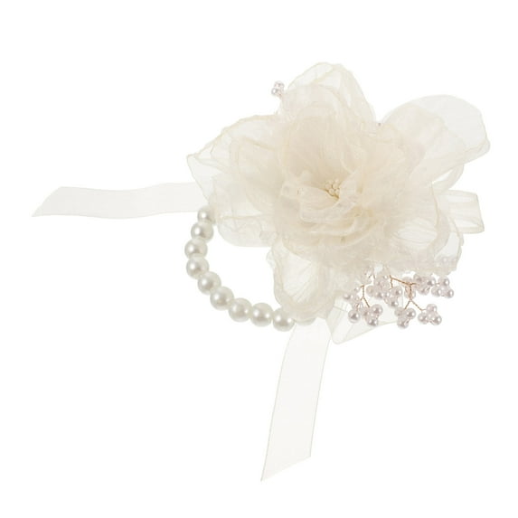 OFFIGAM Elegant White Faux Flower Wristlet for Brides and Home Decoration