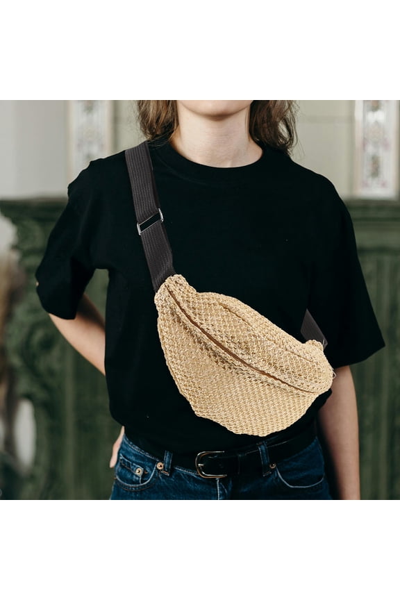 Women Fanny Packs Khaki Nylon 1Pack Boho Handmade Woven Texture Crossbody For Women Outdoor Summer Beach Party