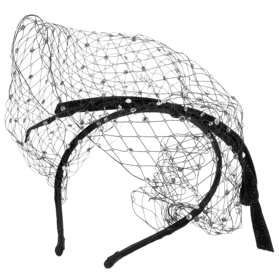 OFFIGAM Black Rhinestone Veil Headband Stylish Water Crystal Bridal Fascinator Accessory