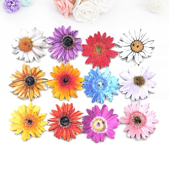 OFFIGAM Wooden Buttons Painted Daisy 50pcs for DIY Clothes and Sewing Crafts