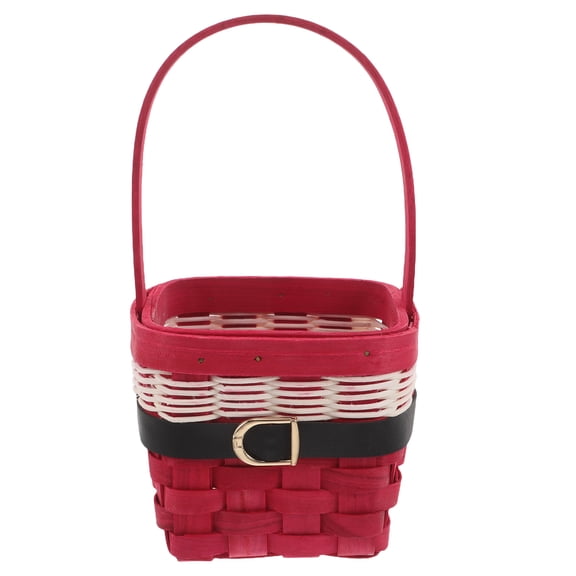 OFFIGAM Handcrafted Wooden Red Christmas Basket Organizer for Pantry, Kitchen, Table, and Festive Holiday Storage Decor