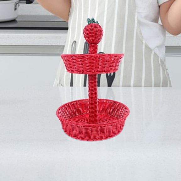 OFFIGAM Red Woven Plastic Fruit Basket for Kitchen Storage and Organization, Decorative Counter or Dining Table Basket, 1 Piece Set