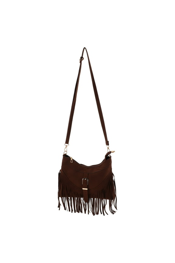 Fringe Suede Bohemian Crossbody Bag Light Brown for Travel and Daily Use
