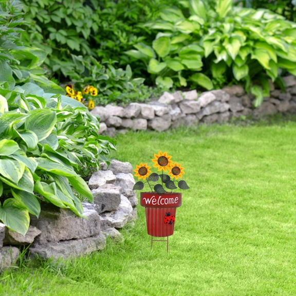 OFFIGAM Yard Stakes Decoration Flowerpot Stake Iron Red 1Pack