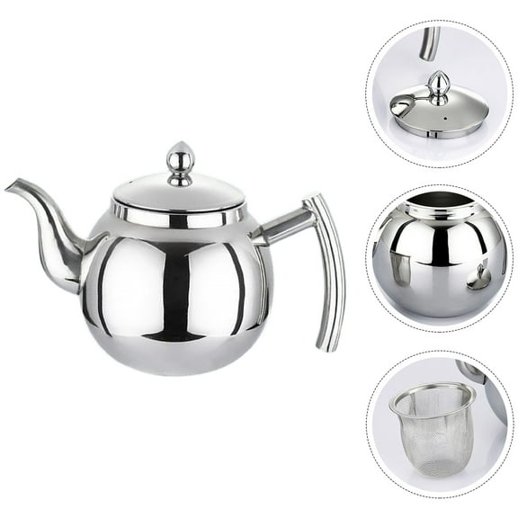 OFFIGAM Modern Stainless Steel China Teapot for Office Use, 1 Pack, Tea Pot with Comfortable Handle