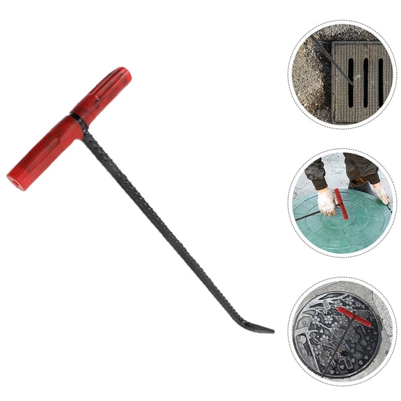 OFFIGAM Black Stainless Steel Manhole Cover Lifter T Shape Hook Tool Heavy Duty Utility Hook for Garage Doors