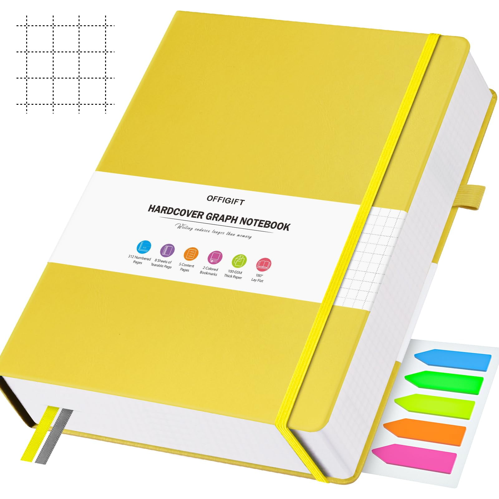 OFFIGIFT Graph Paper Notebook, 312 Numbered Pages A5 Hardcover Leather