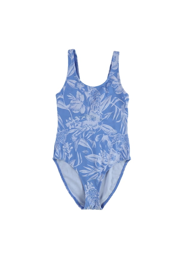 Womens Floral One Piece Monokini Swimsuit, Blue, X-Large
