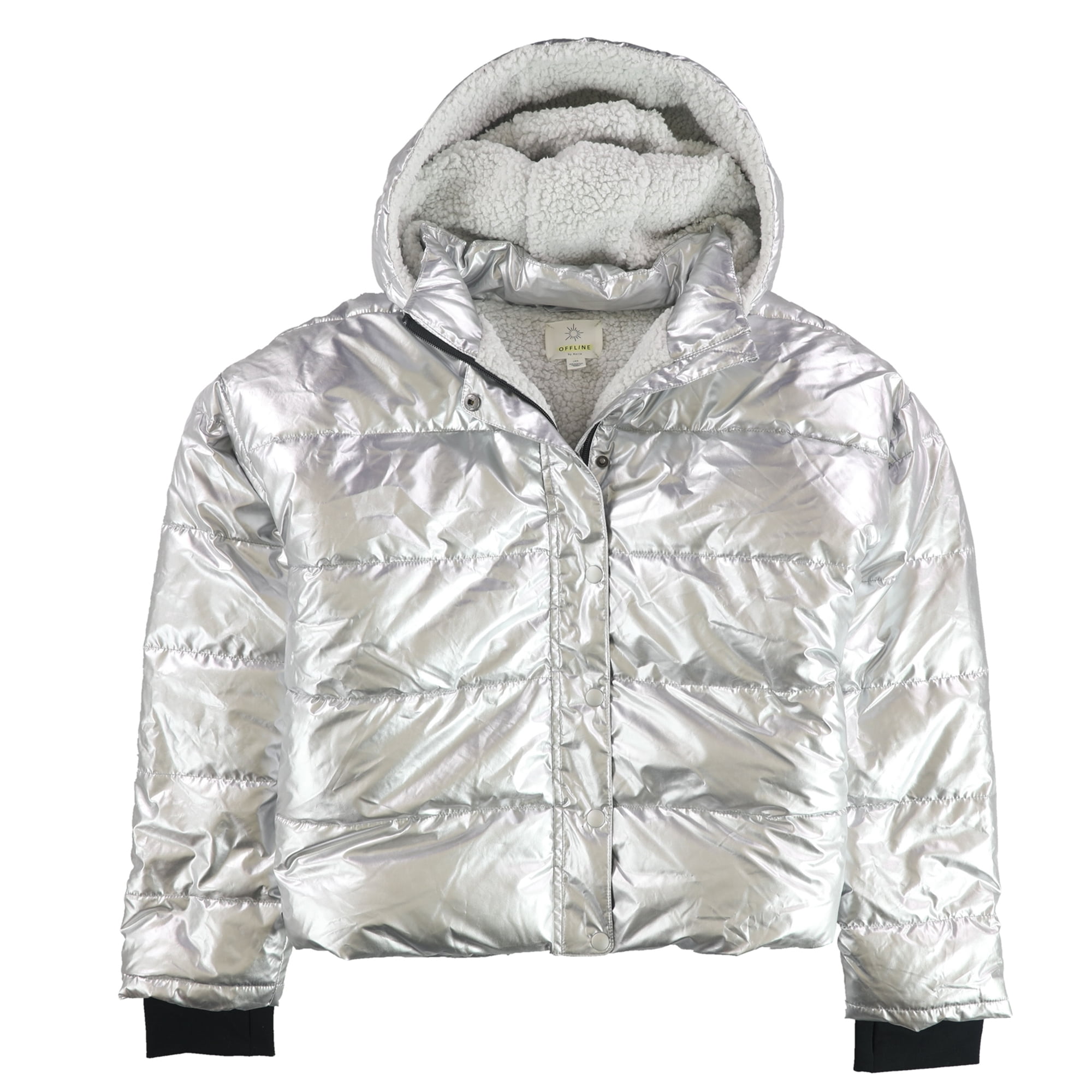 OFFLINE Womens Hooded Foil Puffer Jacket, Metallic, X-Large