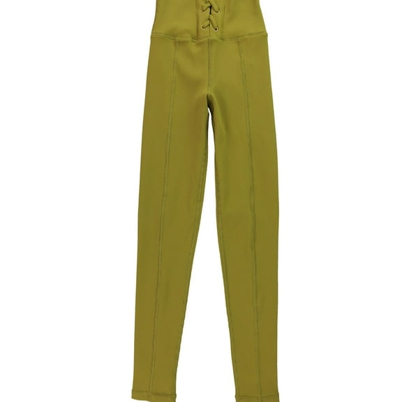 OFFLINE Womens Ribbed Lace Up Casual Leggings, Yellow, X-Small