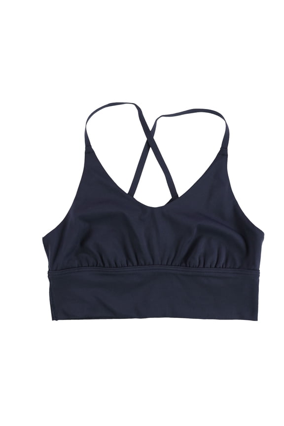 Womens Solid Strappy Back Sports Bra, Blue, Small