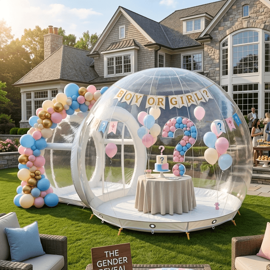 OFFMUST 10ft Inflatable Bubble House Tent with Blower & Air Pump, Hybrid PVC & TPU Crystal Clear Dome for Balloons, 360° Panoramic View Inflatable Tent for Weddings, Gender Reveals & Photography