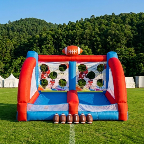 OFFMUST 12.7ft Giant Inflatable Football Toss Game - Dual-Lane Rugby Throwing Target Shootout with Blower - Indoor/Outdoor Backyard Carnival Sports