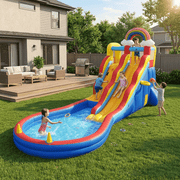 OFFMUST 20FT Giant Inflatable Water Slide Splash Pool, Rainbow Backyard Splash Park with Dual Climbing Walls