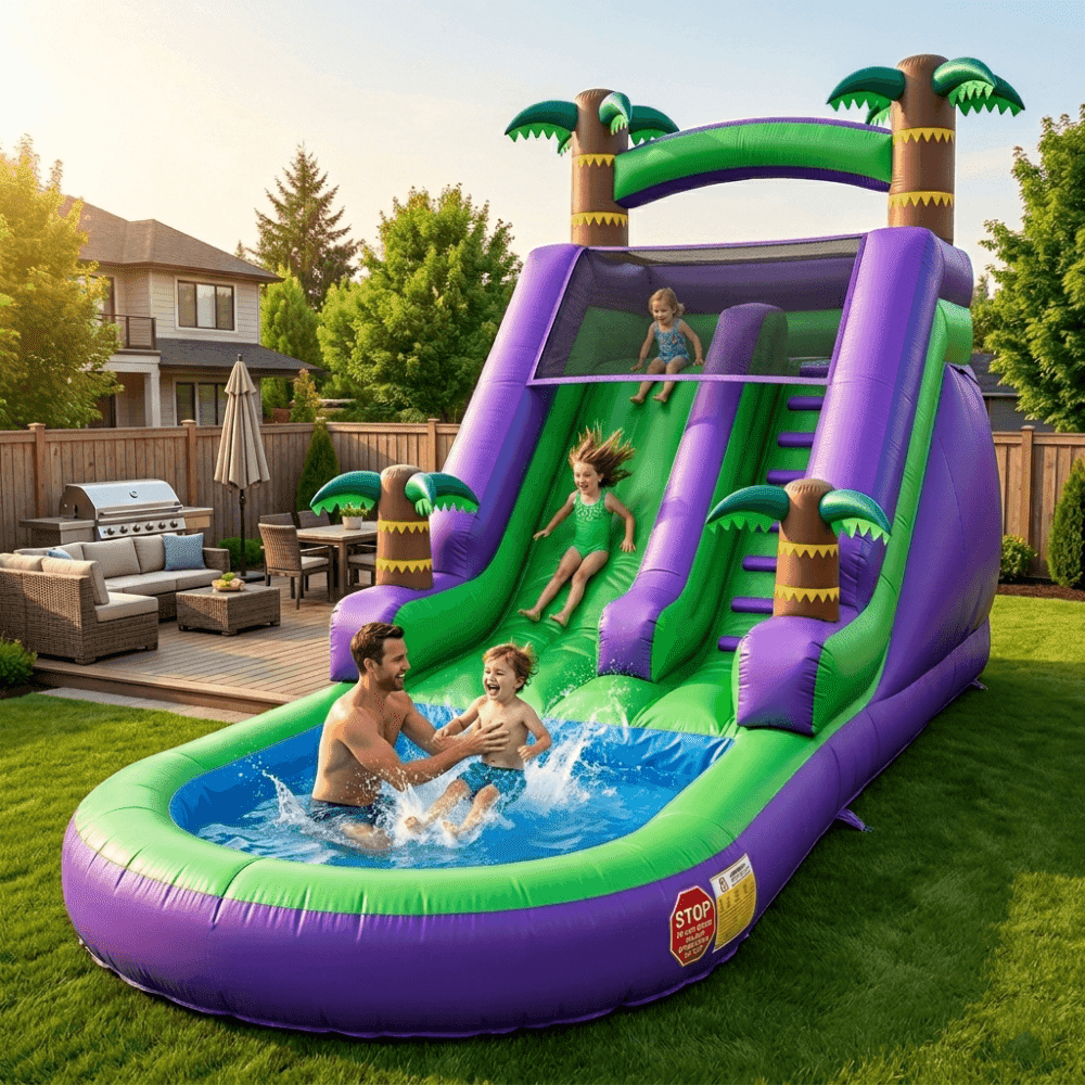 OFFMUST 21' Purple Tropical Inflatable Water Slide Commercial Grade Home Water Park for Adults Teen with Water System
