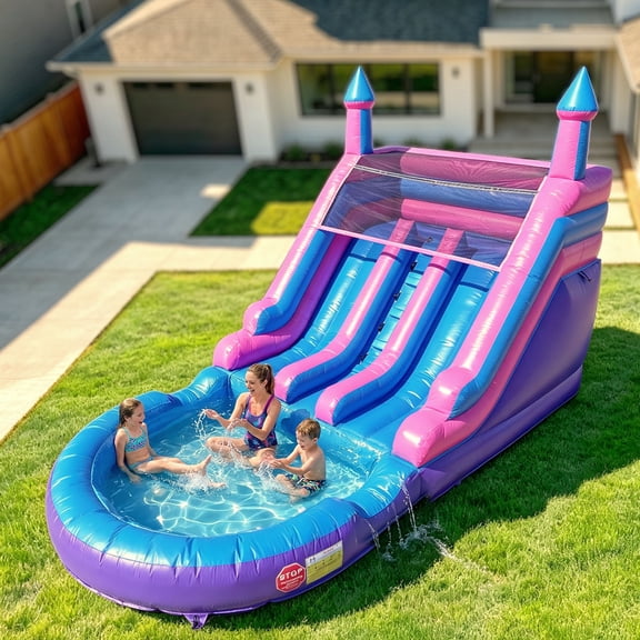 OFFMUST 21FT Dual Lane Inflatable Water Slide, 100% Commercial PVC Vinyl Heavy Duty Water Slide for Adults Backyard Summer Party Without Blower