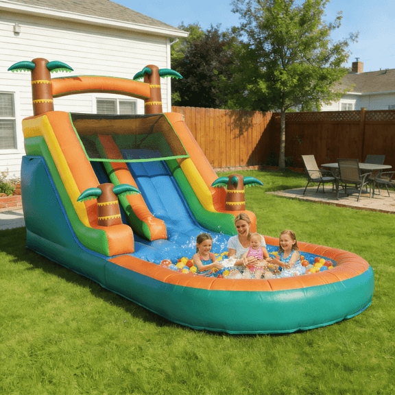 OFFMUST 21FT(L) Commercial Water Slide for Adults Kids, 100% PVC Tropical Inflatable Water Park with Blower for Backyard Outdoor, 21x9x12ft