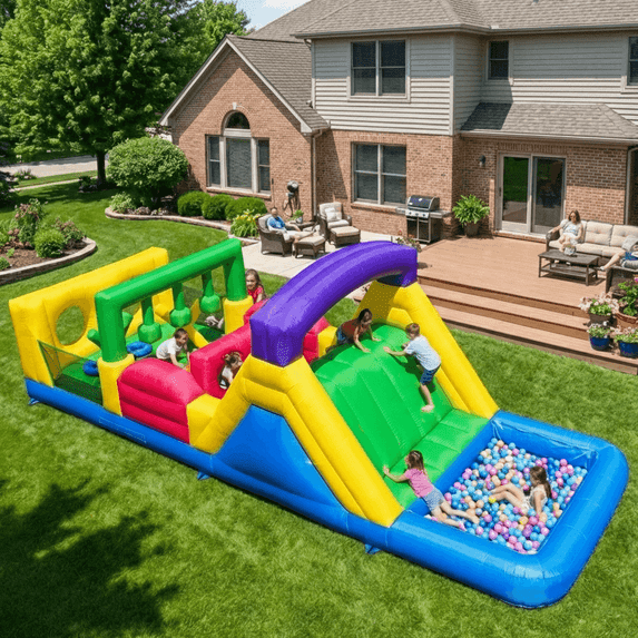 OFFMUST 22ft Commercial Grade Inflatable Obstacle Course Bounce House, Heavy Duty 100% PVC Bouncer with Blower for Backyard Events