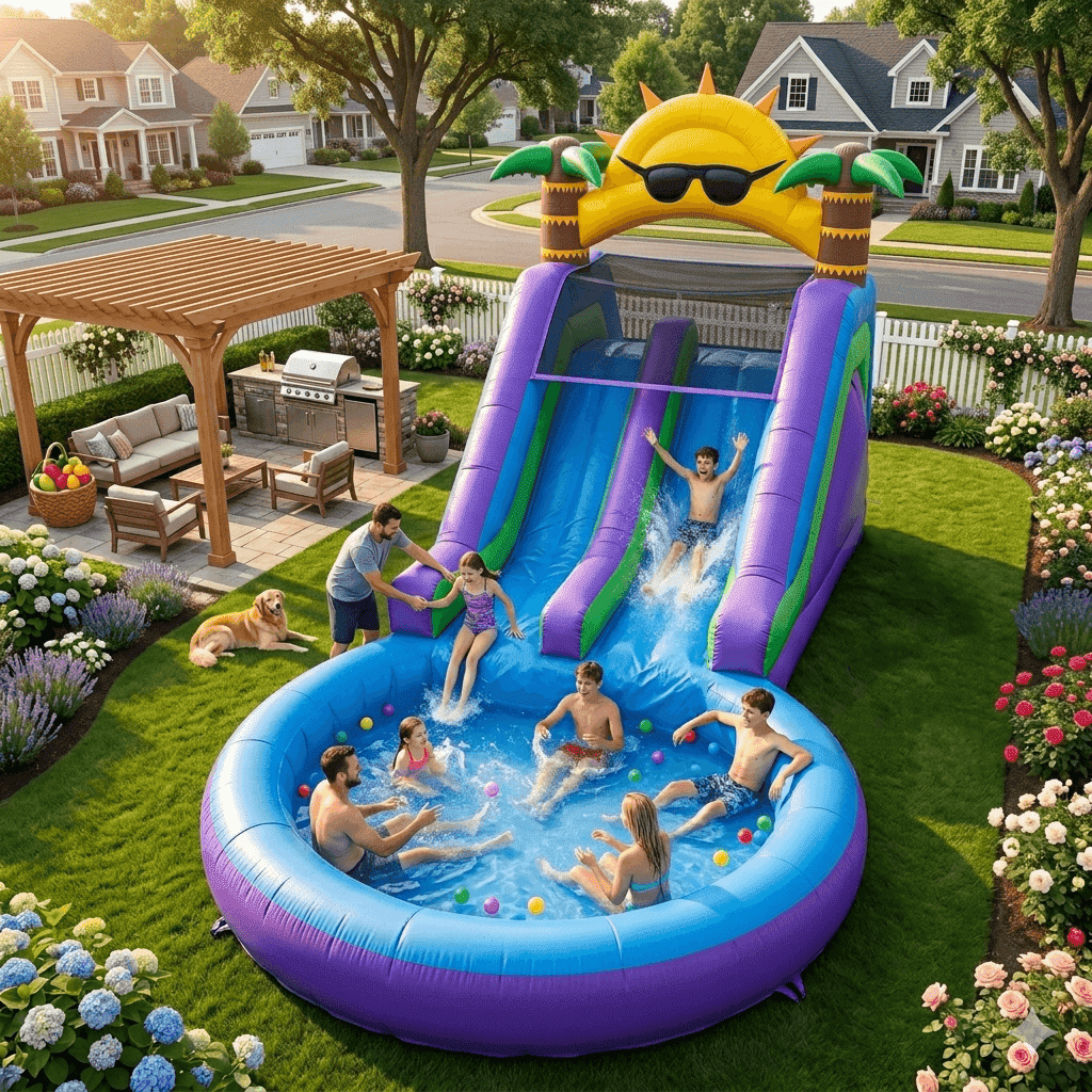 OFFMUST 26ft Commercial Inflatable Dual Water Slide for Kids & Adults, PVC Bounce House Blow Up Water Slide for Backyard Outdoor