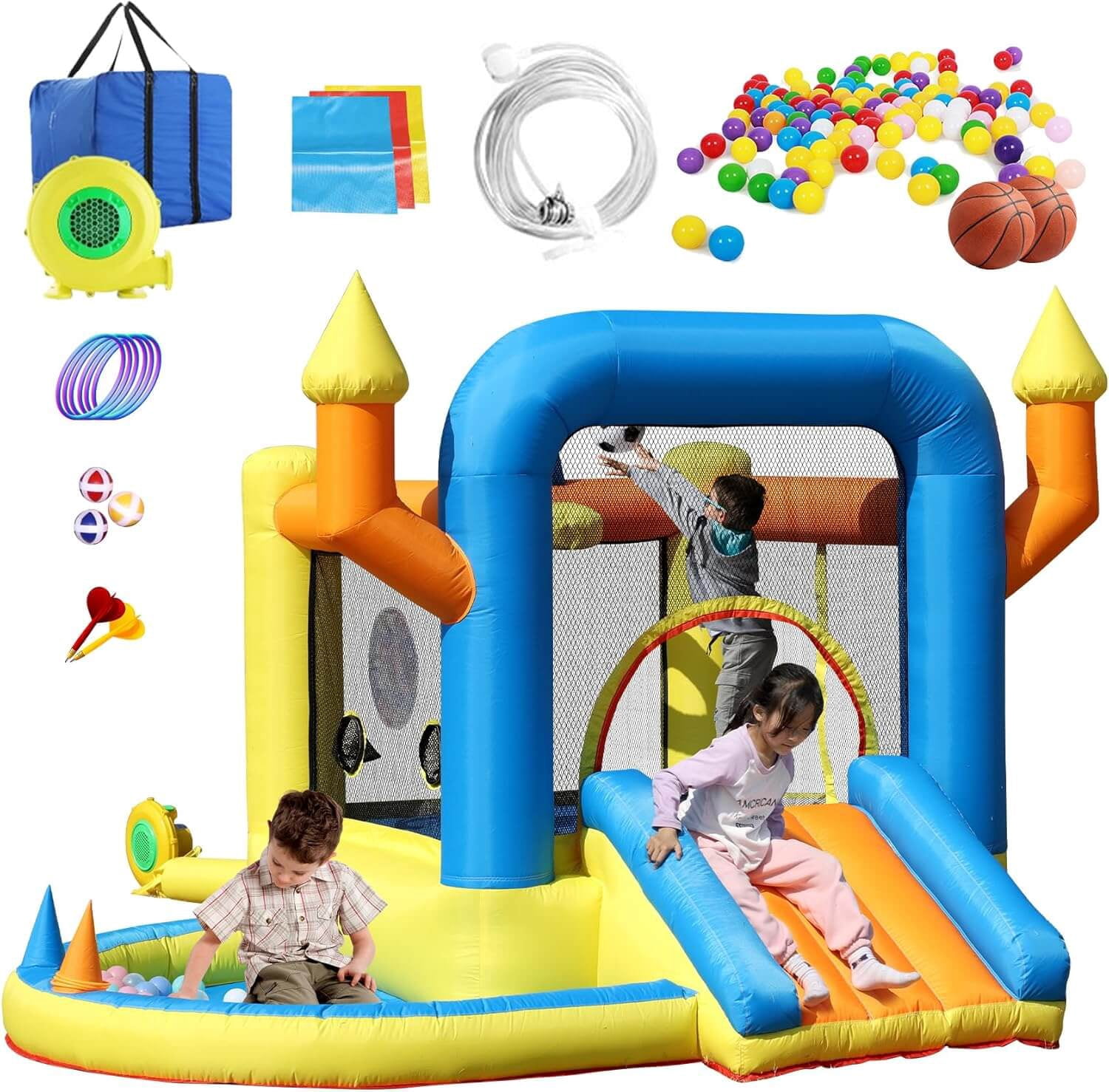 OFFMUST 9ft 8-in-1 Inflatable Indoor Bounce House for Kids, Bouncy ...