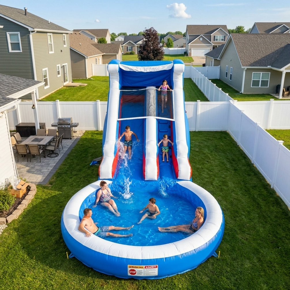 OFFMUST Commercial Inflatable Water Slide Water Park for Kids and Adults, 24 ft Long, PVC, with Blower