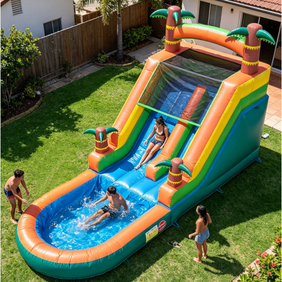 OFFMUST Inflatable Water Slide with Splash Pool, Climbing Wall, and Sprinkler, 21ft x 9ft x 12ft