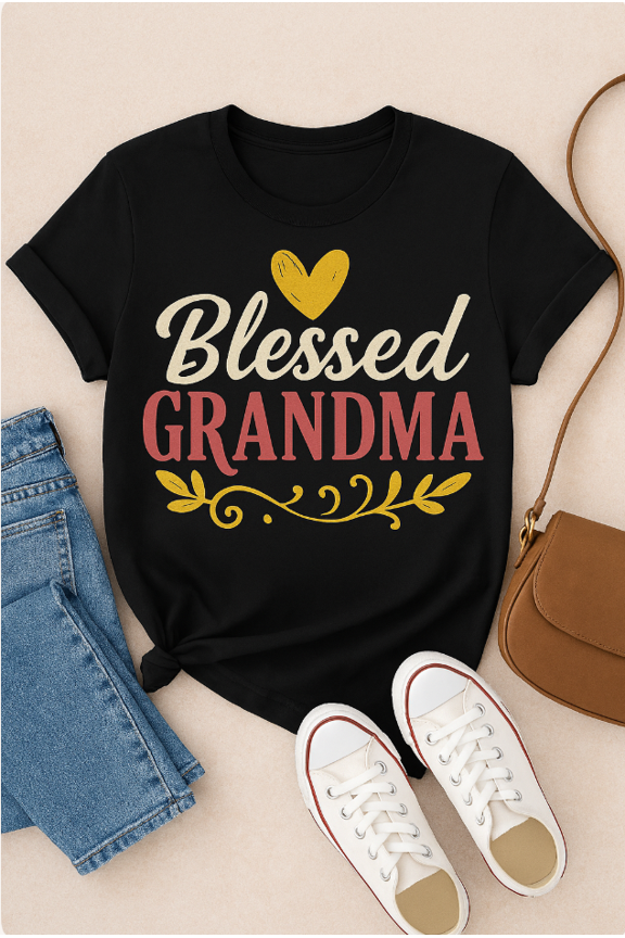 Blessed Grandma Shirt Sassy Grandma Tee, Funny Gift for Stylish Grandmas (US, Alpha, Small, Regular, Regular, Black)