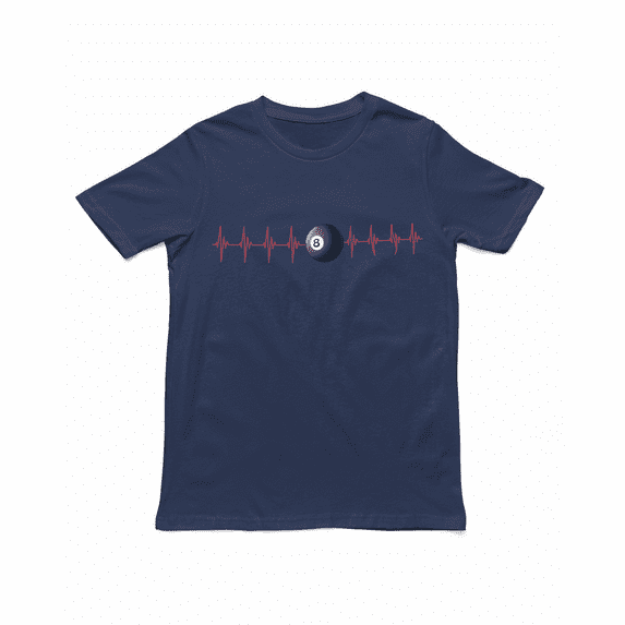 OFFROXBURY Heartbeat 8 Ball Pool T-Shirt – Billiards Lover Graphic Tee | Unisex Pool Player Shirt (US, Alpha, XX-Large, Regular, Regular, Navy)