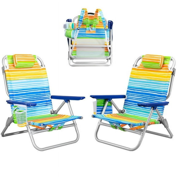 OFIKA 2 Pack Folding Backpack Beach & Camping Chairs with Storage Pouch, Colorful