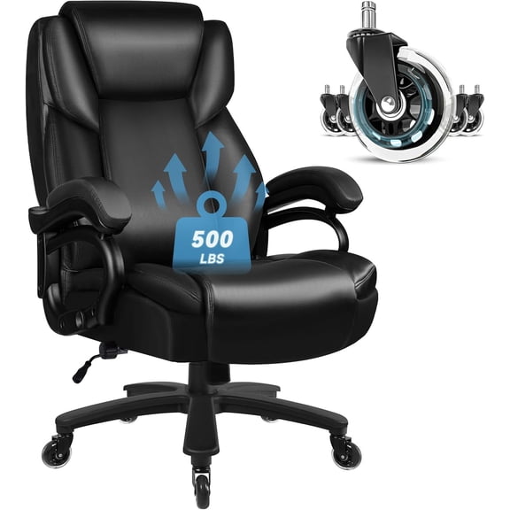 OFIKA Heavy Duty Big and Tall Office Chair,400LBS Capacity Chair for People,High Back PU Leather Executive Desk with Wide Seat,Large Adjustable Lumbar Support,Black,(GDPY)