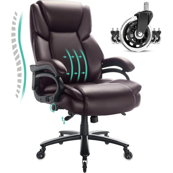 OFIKA Office Chair - Adjustable Lumbar Support, Quiet Rubber Wheels, Heavy Duty Metal Base, High Back Executive Computer Desk Chair