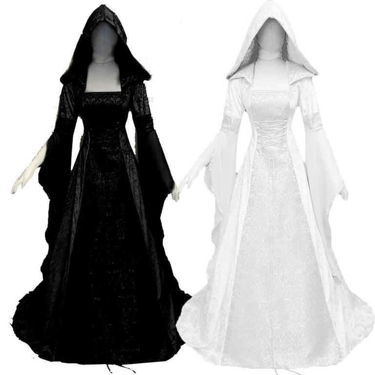 OFLALW Womens Hoodie Renissance Wedding Dress Plus Size Medieval Masquerade  Gowns Irish Viking Dress Court Maxi Long Dress 