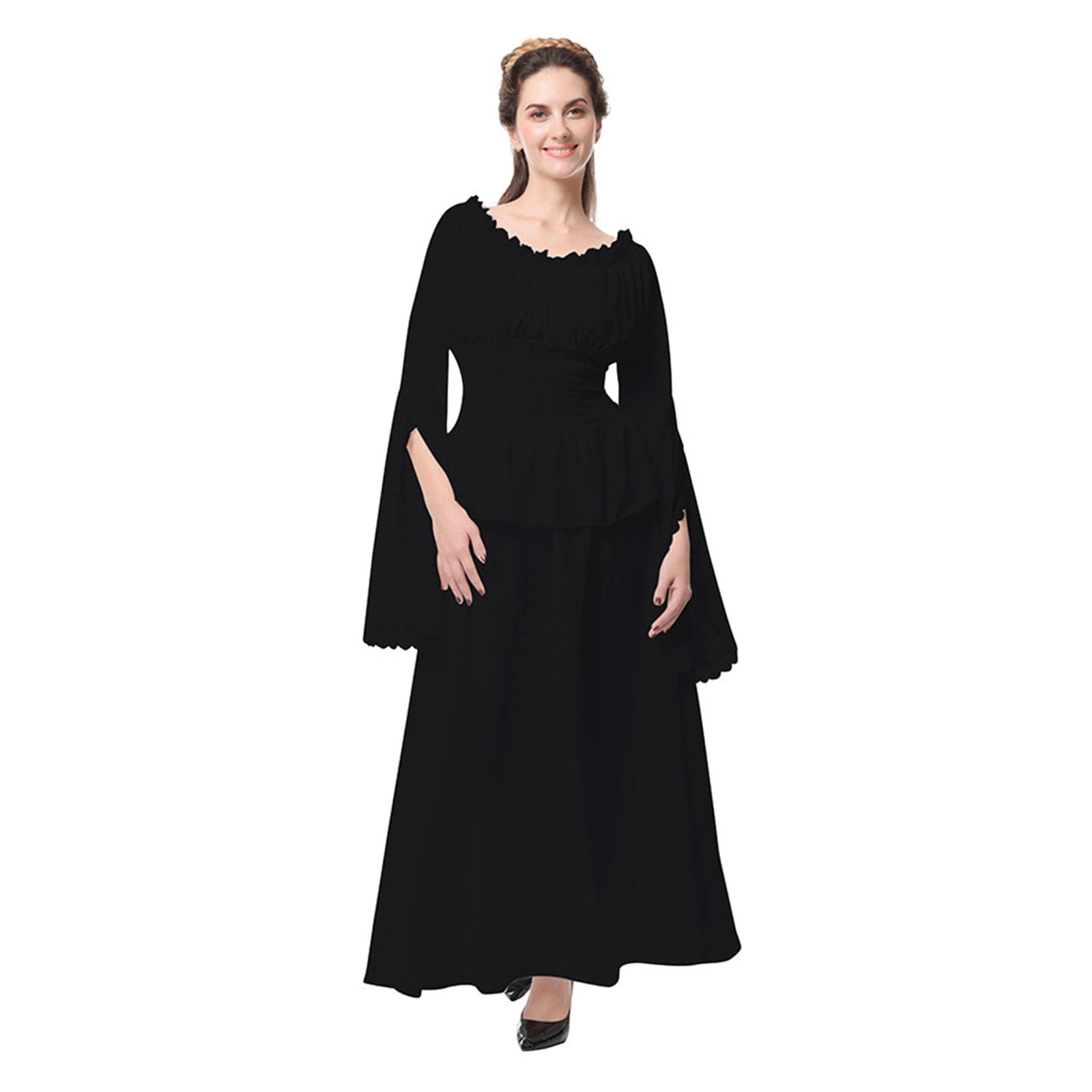 OFLALW Womens Renaissance Dresses Vintage Black Flowy Cosplay